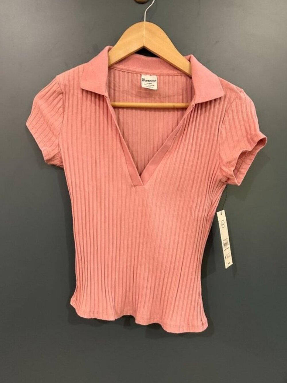 Womens Ribbed Pink Johnny Collar Polo Shirt S (4-6)